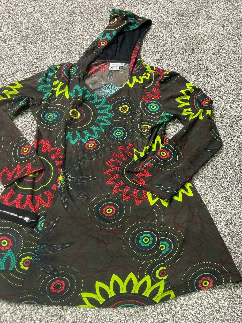Parsley & Sage Sz S Tunic Top Multicolor Artsy Lagenlook Boho Geometric Hood